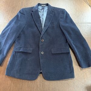 Tommy Hilfiger Men's Navy Corduroy Blazer Brown Elbow Two-Button Sz Regular 38